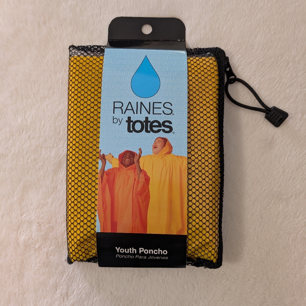 NWT RAINES by totes Yellow Youth Poncho with Side Snaps & Storage Pouch
